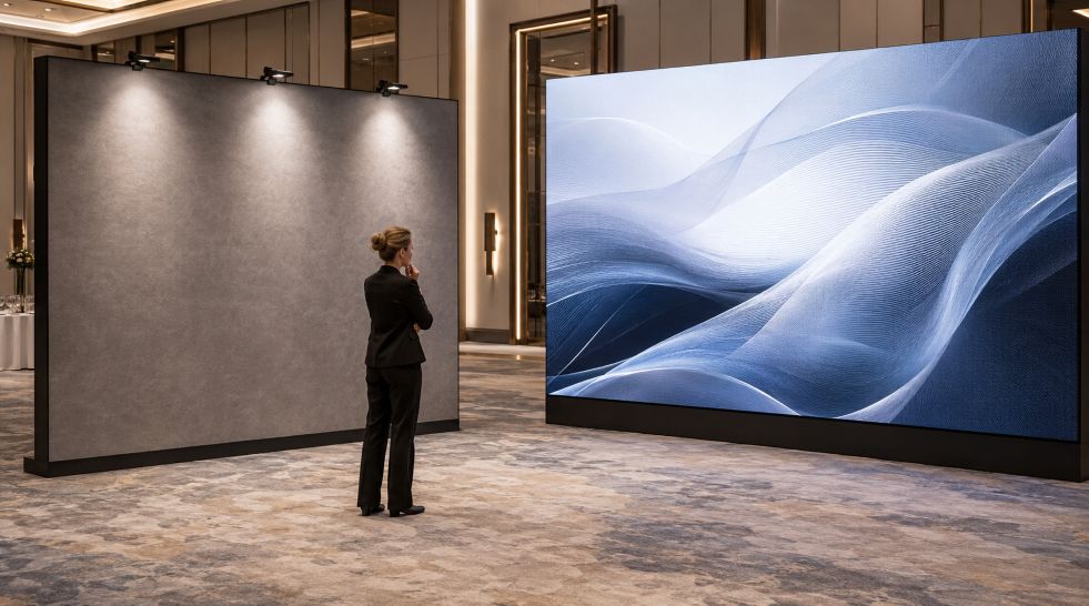 Designer Evaluates Fabric Backdrop and LED Wall